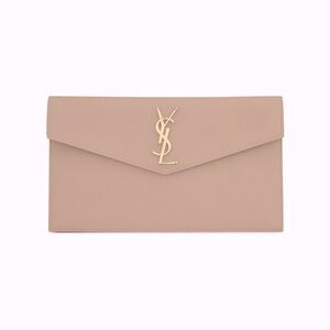 YSL Uptown Medium Pouch in Grained Leather - Dark Beige